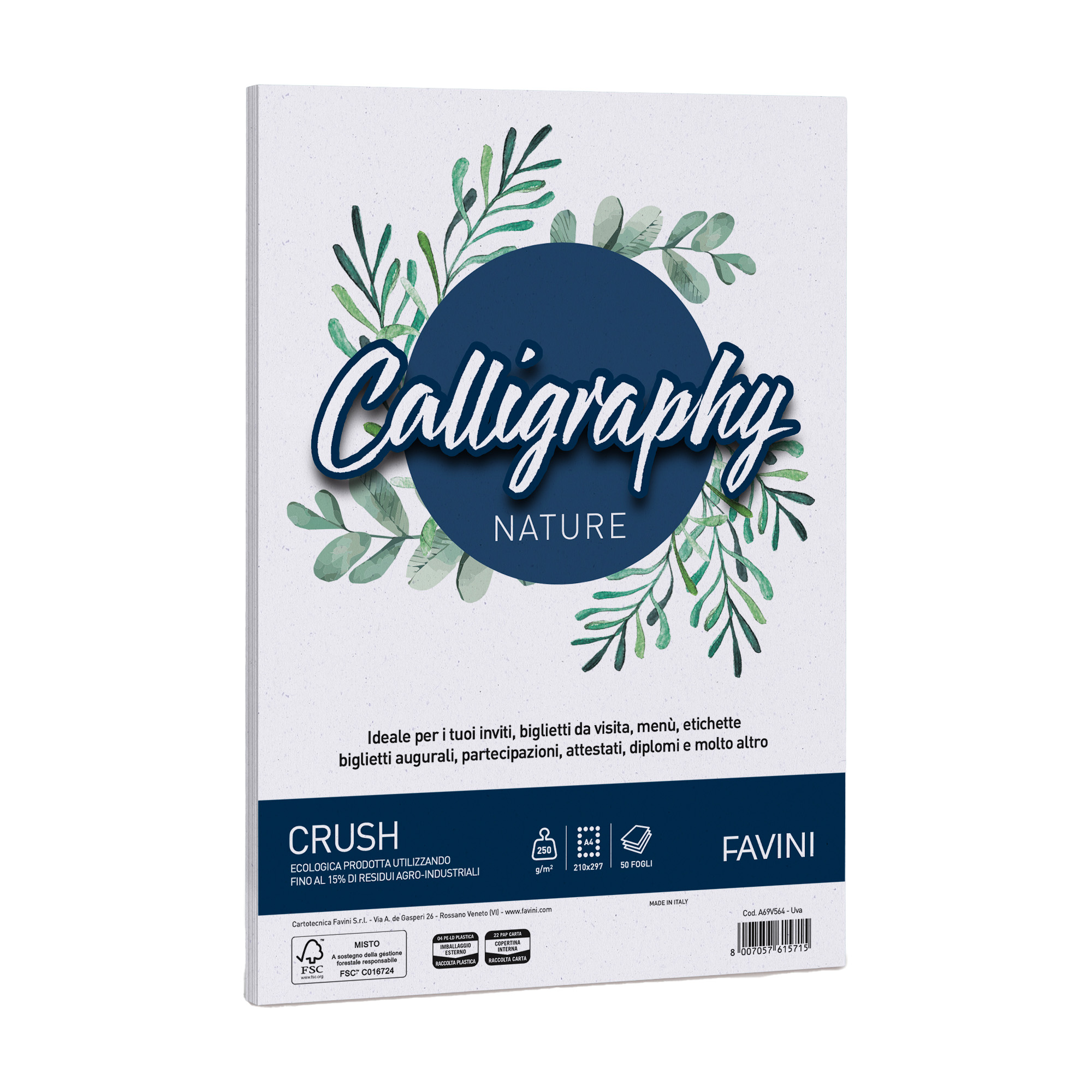 Carta Calligraphy Nature Crush - A4 - 250 gr - uva - Favini - conf. 50 fogli