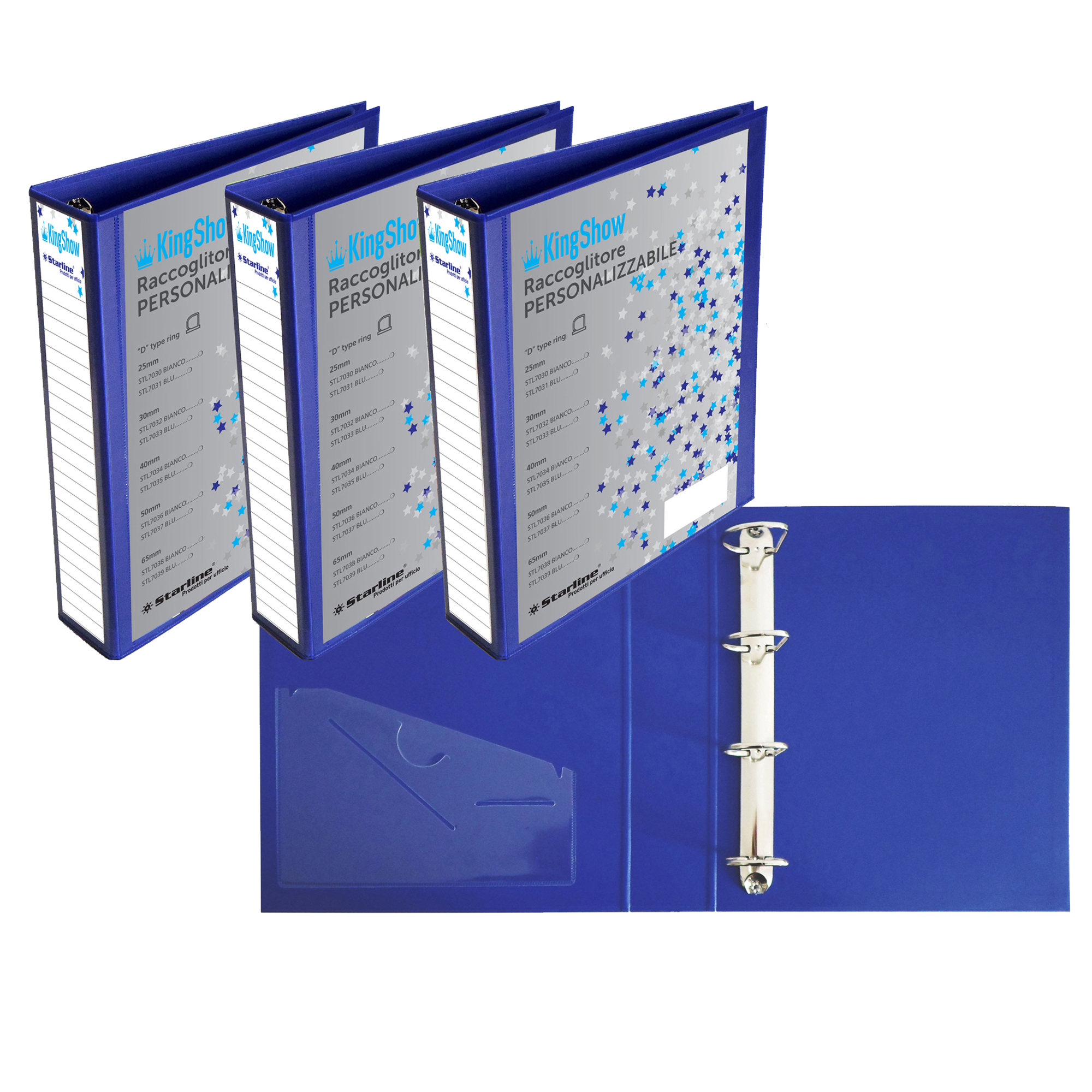Raccoglitore personalizzabile KingShow - 22 x 30 cm - 4 anelli a D 50 mm - dorso 6 cm - blu - Starline