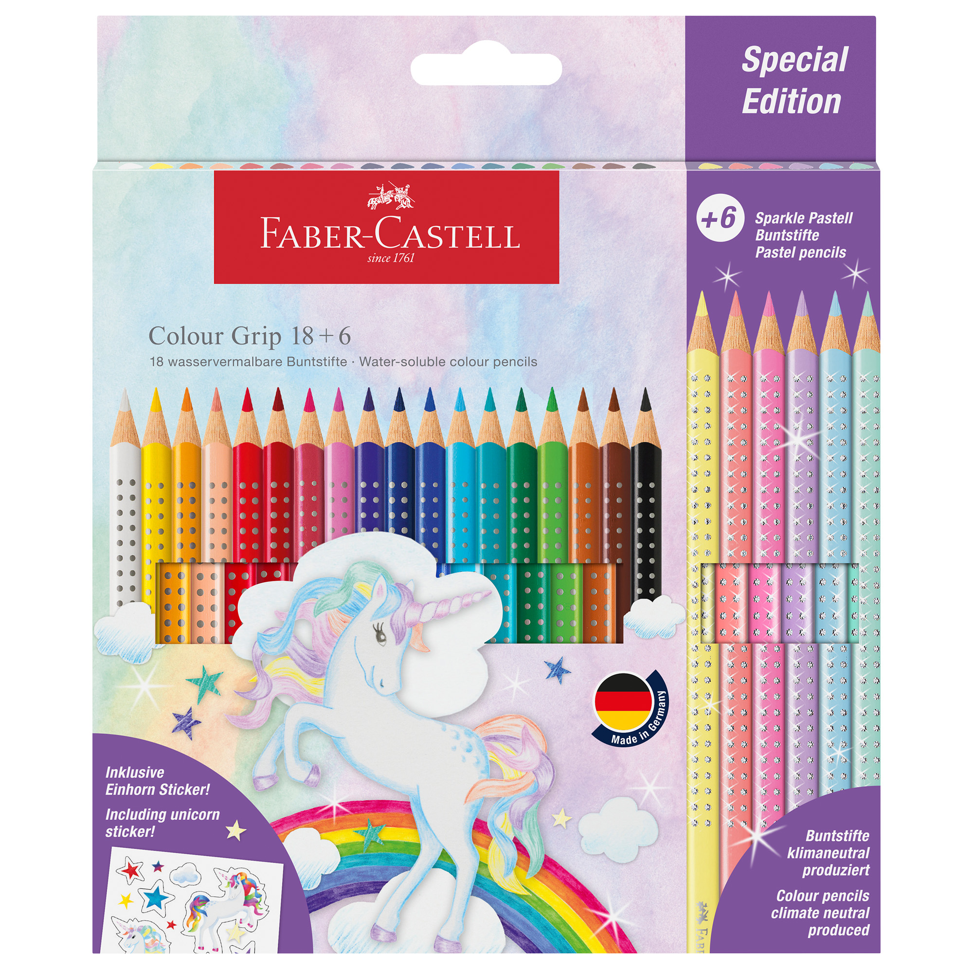 Astuccio 18 matite Colour Grip + 6 matite Sparkle - colori assortiti - Faber-Castell