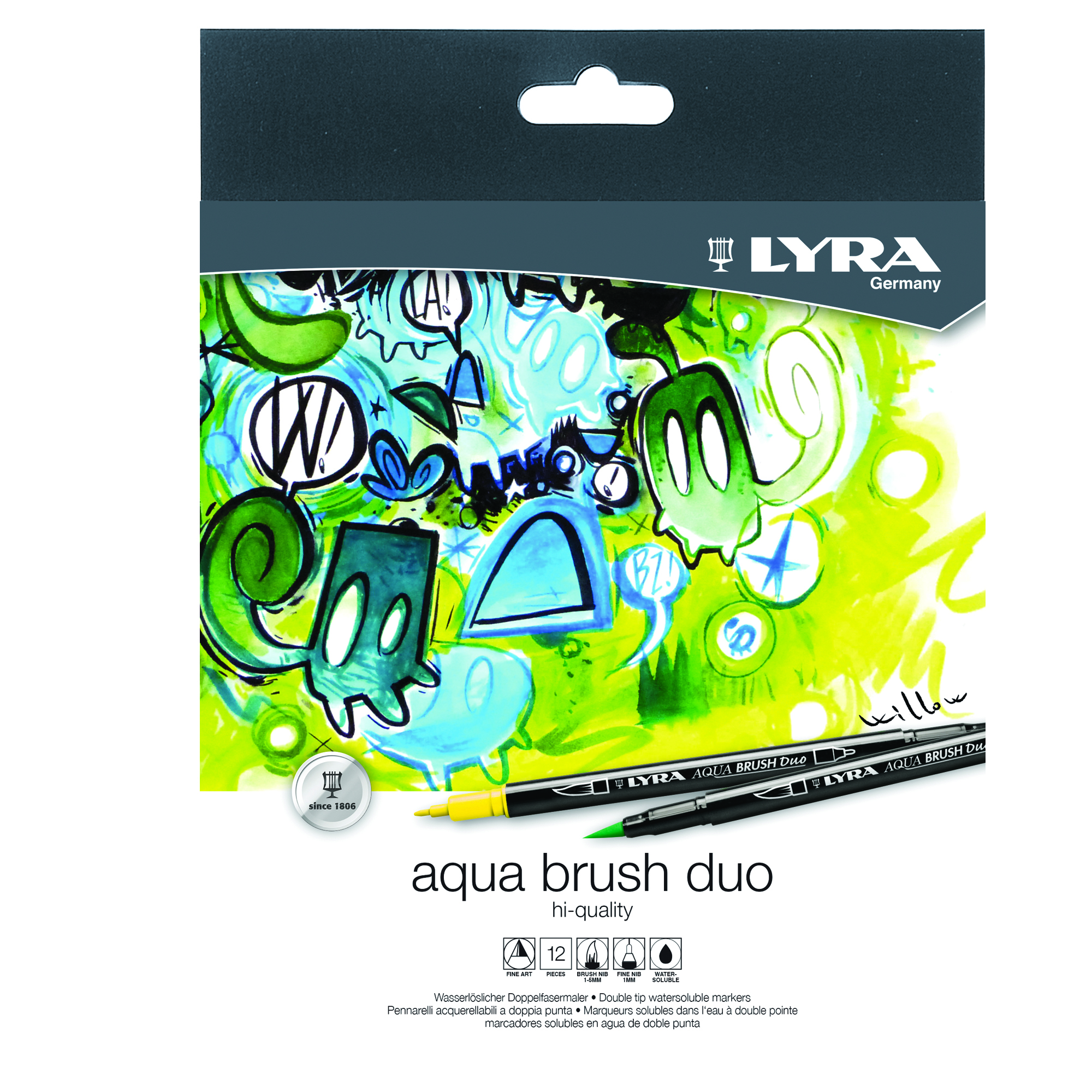 Pennarelli Aqua Brush Duo - punte 2,00 - 4,00 mm - Lyra - astuccio 12 pezzi