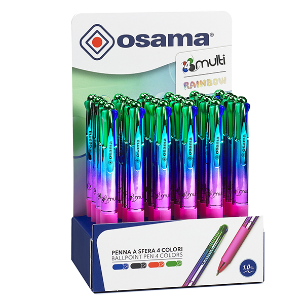 Penna a sfera scatto multifunzione 4 Multi Color - Rainbow - colori assortiti - Osama - expo 24 pezzi