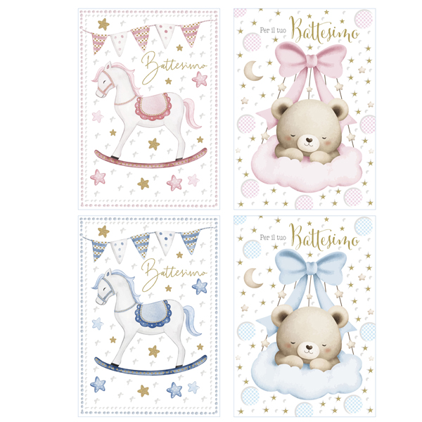 Biglietto Battesimo - con glitter - fantasie assortite - Rex Sadoch