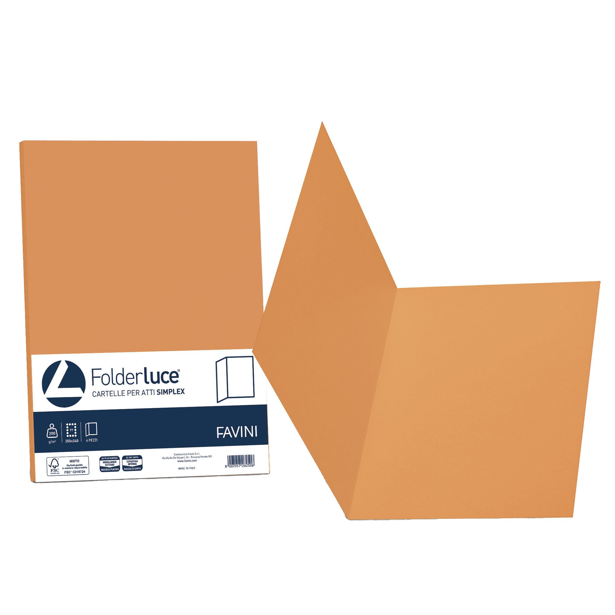 Cartellina semplice Luce - 200 gr - A4 - arancio - cartoncino bristol - Favini - conf. 50 pezzi