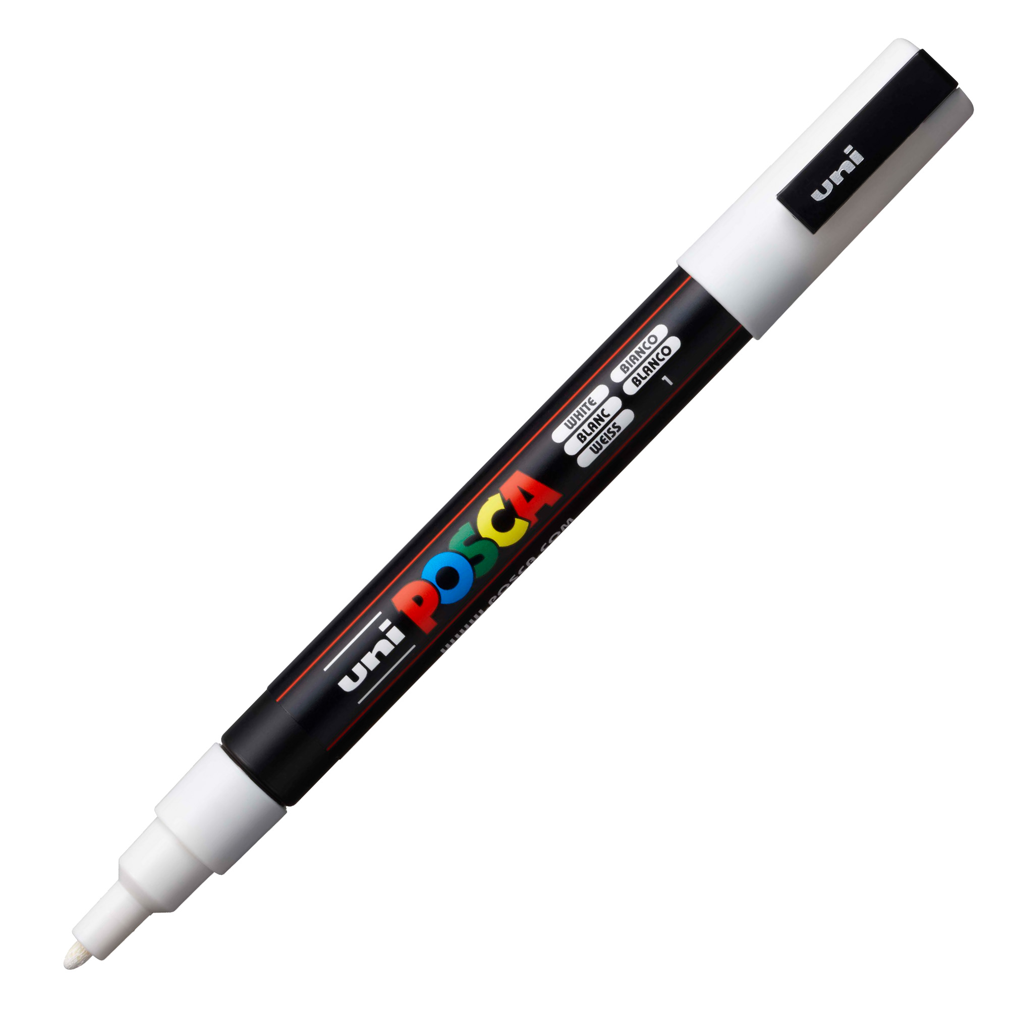 Marcatore a base d'acqua Uni Posca PC3M  - punta fine da 0,9mm a 1,3mm - bianco - Uni Mitsubishi