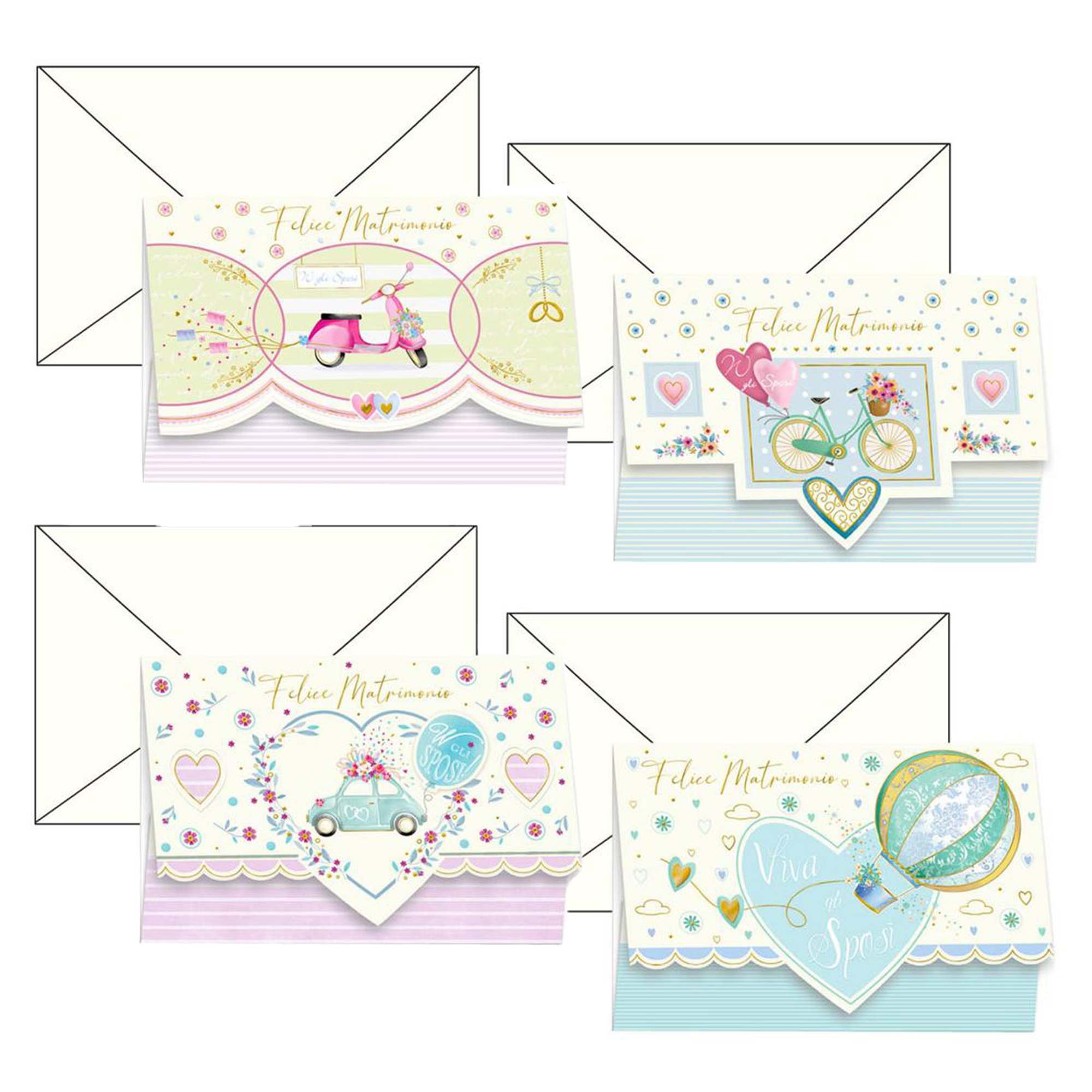 Biglietto auguri portasoldi Matrimonio - 11,7 x 17 cm - 4 soggetti assortiti - Kartos