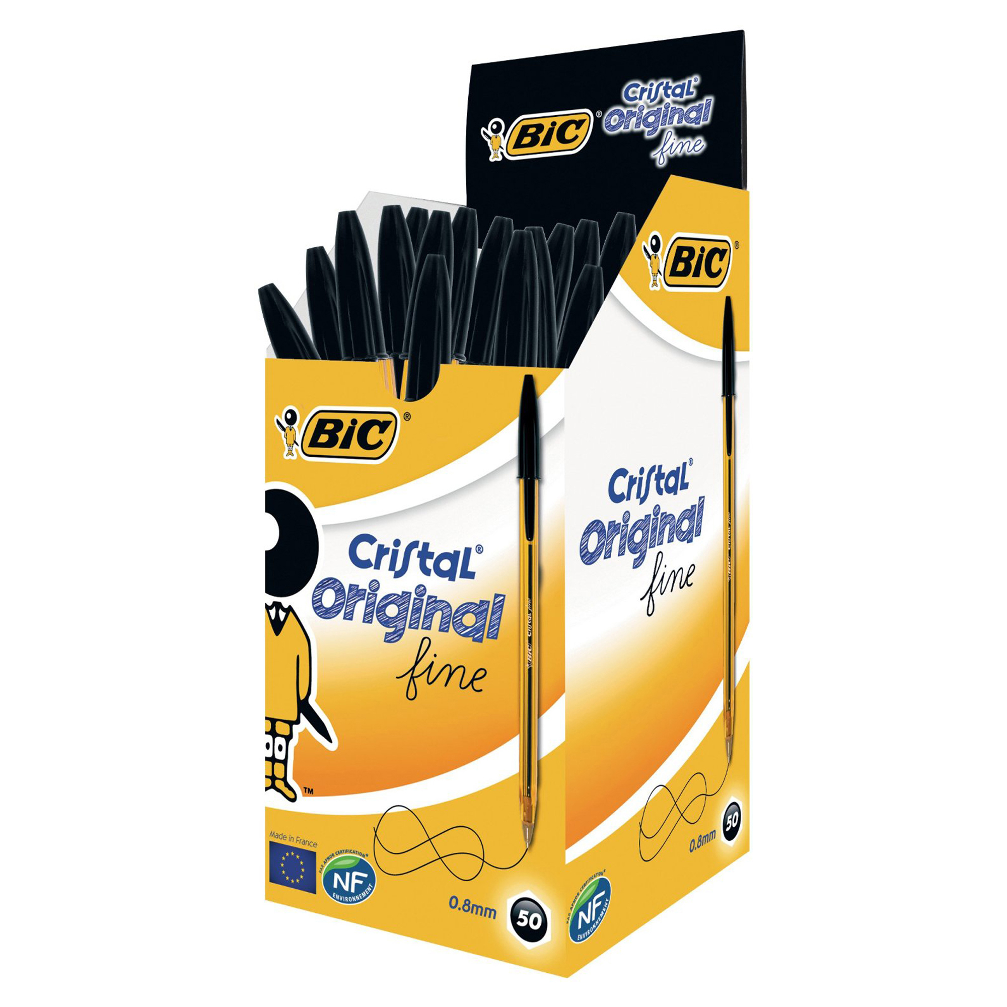 Penna sfera Cristal - punta fine 0,8 mm - nero - Bic - conf. 50 pezzi