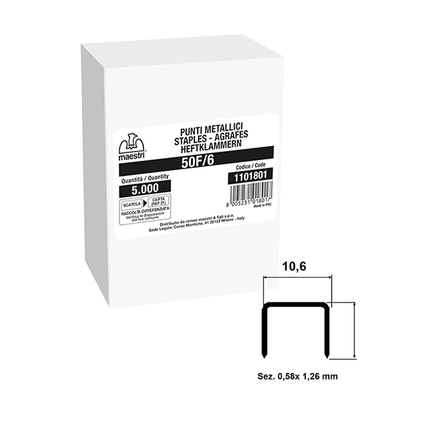 Punti 50F/6  - H 6mm Romeo Maestri - contenuto da 5.000 pezzi cad confezione - conf. 2 scatole
