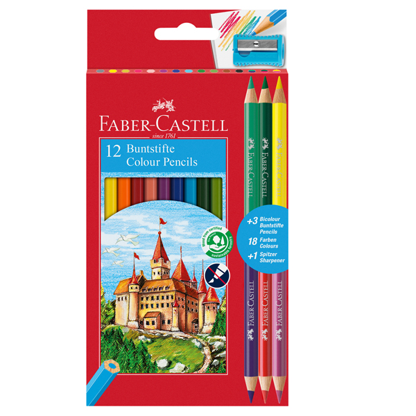 Matita colorata eco Il Castello+3 bicolor - diametro mina 3,00 mm - colori assortiti - Faber-Castell - astuccio 12 pezzi