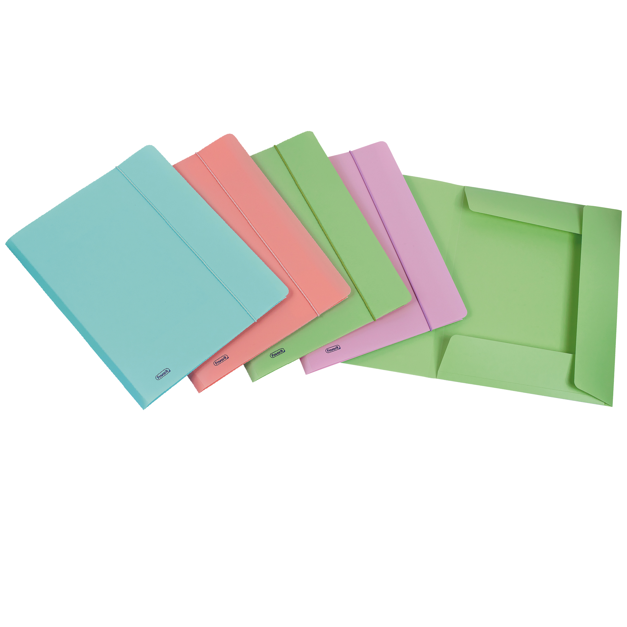 Cartella 3 lembi con elastico Pastel - 24 x 33cm - dorso 1 cm - PP - colori assortiti - Favorit