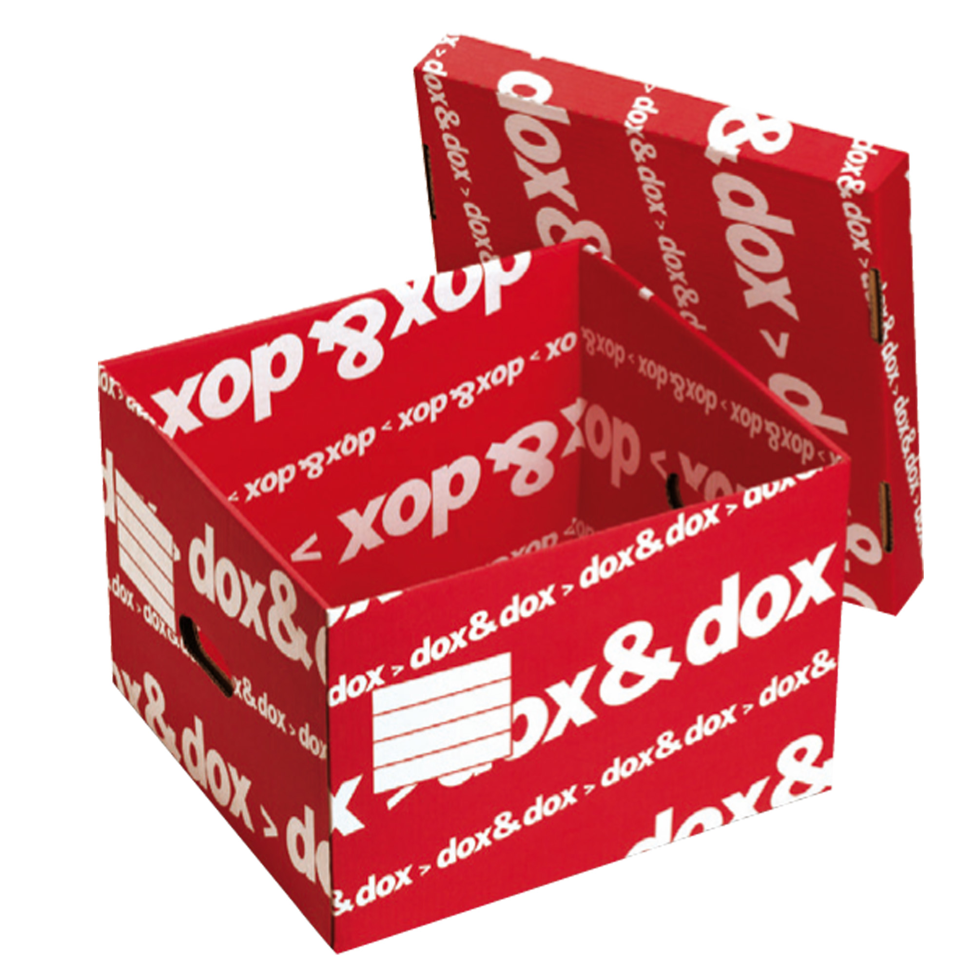 Scatola Dox&Dox - con coperchio - 39,5 x 28 x 35,5 cm - bianco e rosso - Esselte Dox