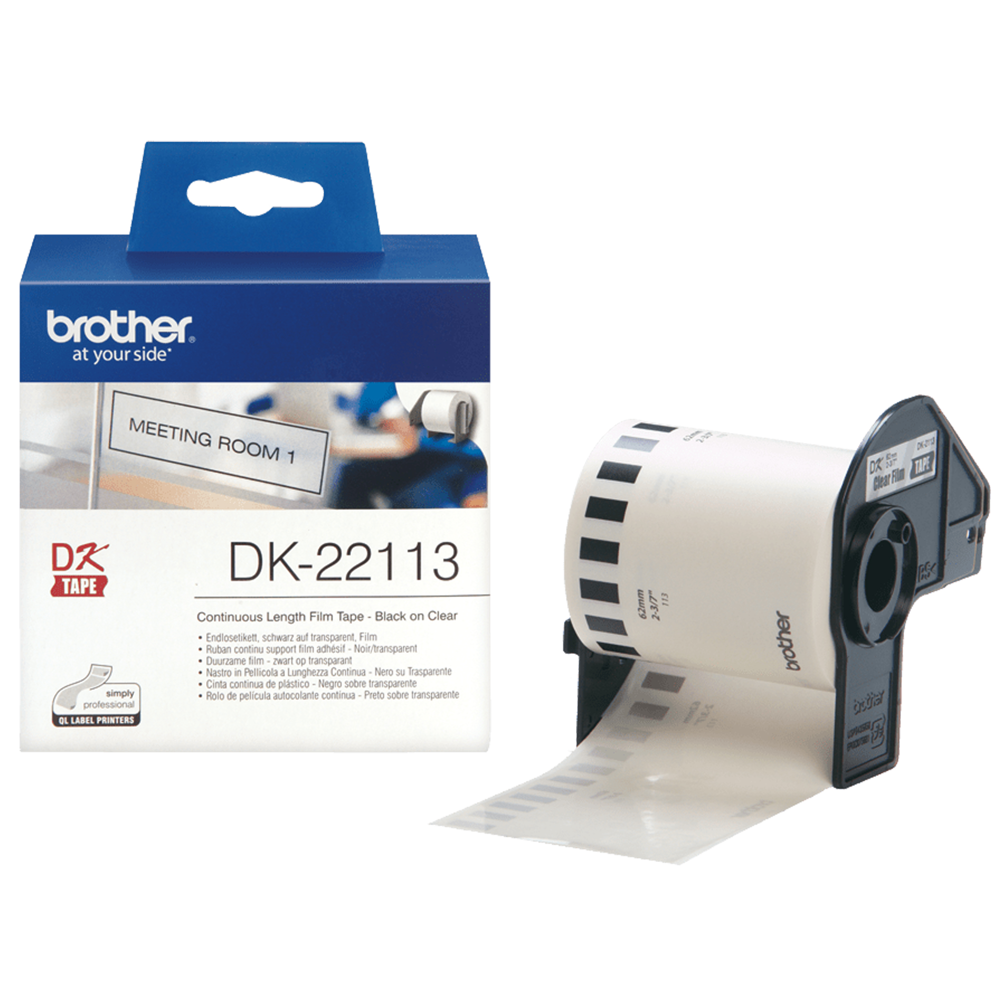 Brother - Nastro adesivo - in pellicola - Nero/Trasparente - 62mm x 15,24mt - DK-22113