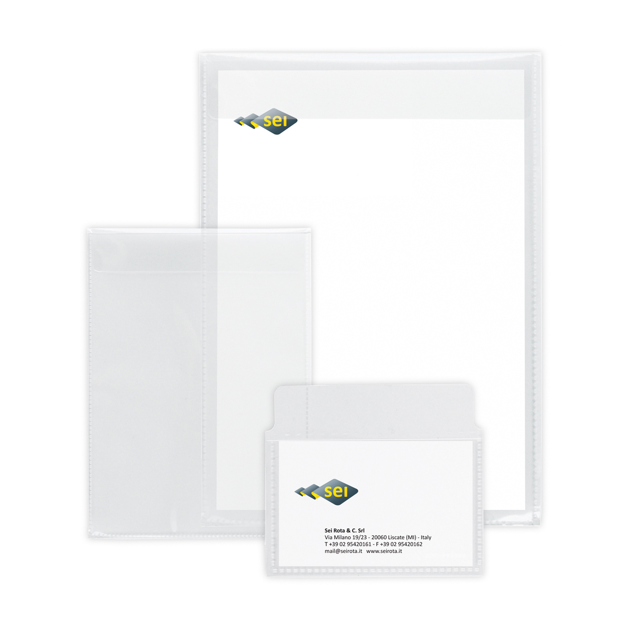Buste con patella Soft P - PPL - 10 x 13,5 cm - liscio - trasparente - Sei Rota - conf. 25 pezzi