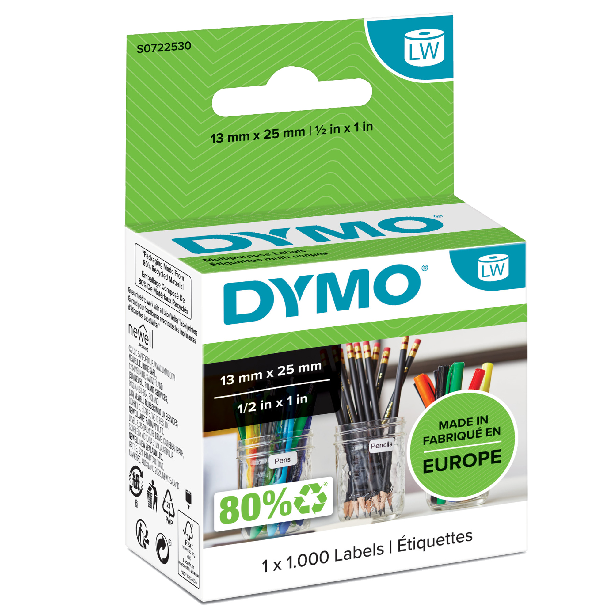 Rotolo 1000 etichette LW 13530 - 13 x 25 mm - carta - multiuso  - removibile - bianco - Dymo