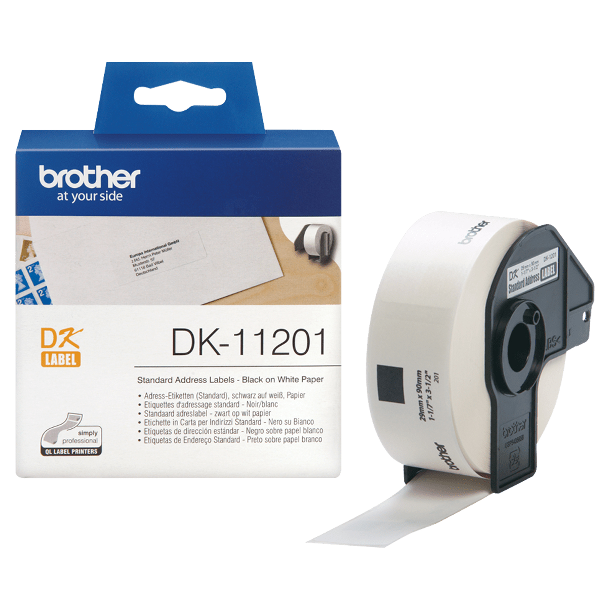 Brother - Rotolo 400 Etichette 29 x 90 mm - Nero/Bianco - DK-11201