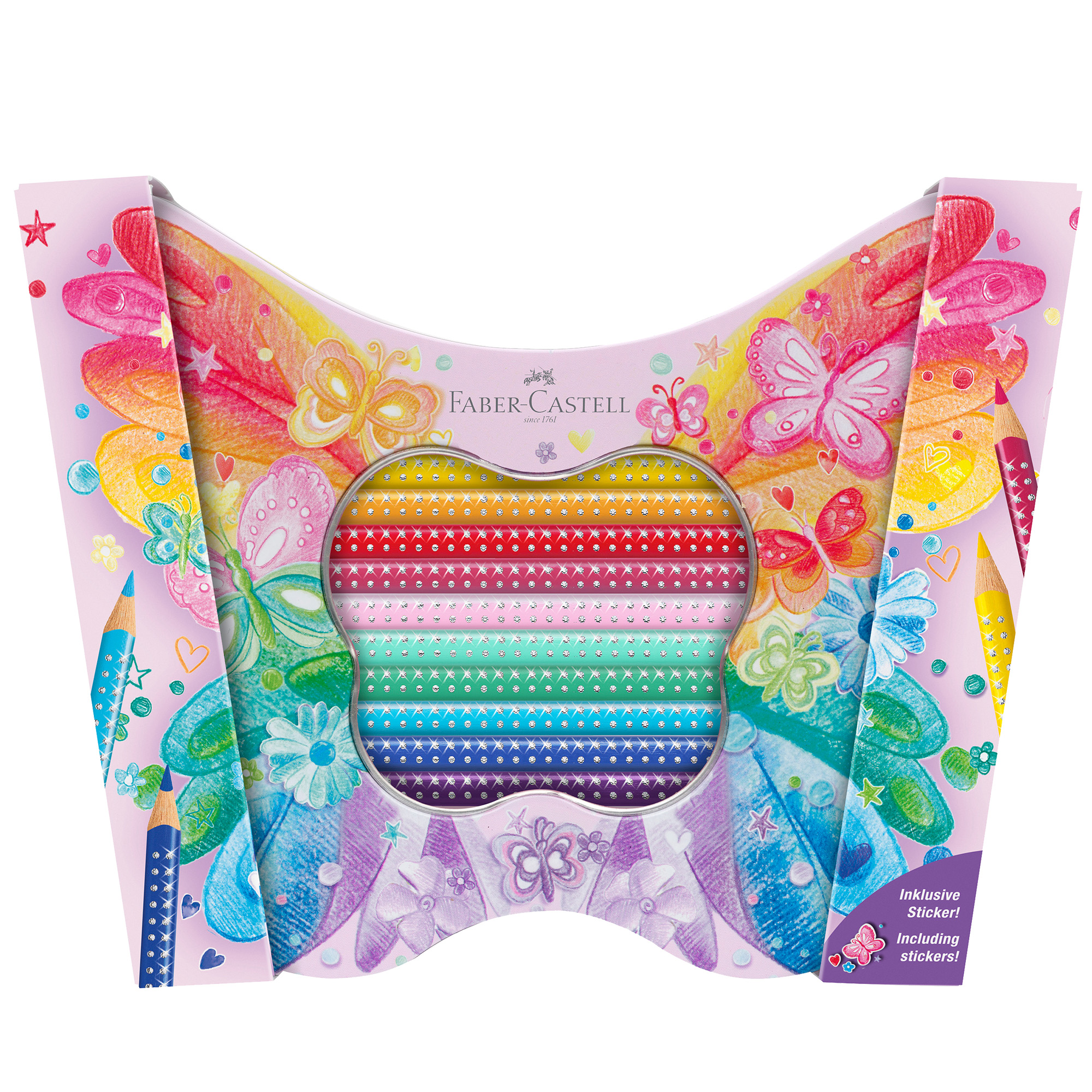 Astuccio Farfalla matite colorate Sparkle - colori assortiti - Faber-Castell - conf. 20 pezzi