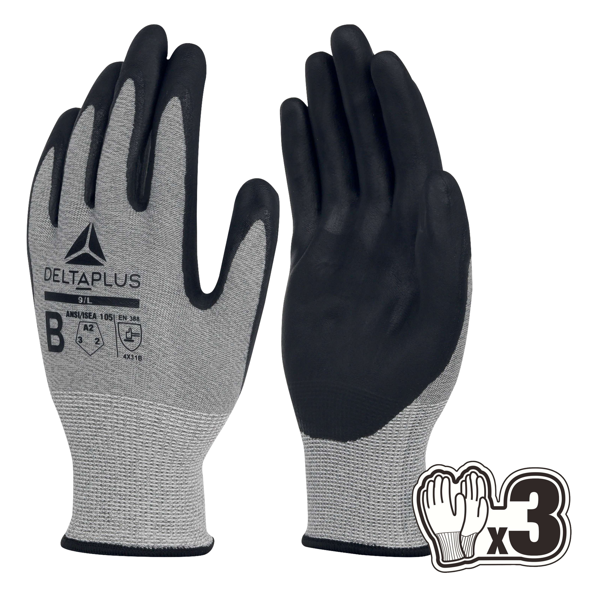 Guanti antitaglio Venicut B07 - maglia econocut - palmo in nitrile - taglia 10 - grigio - Deltaplus - pack 3 paia