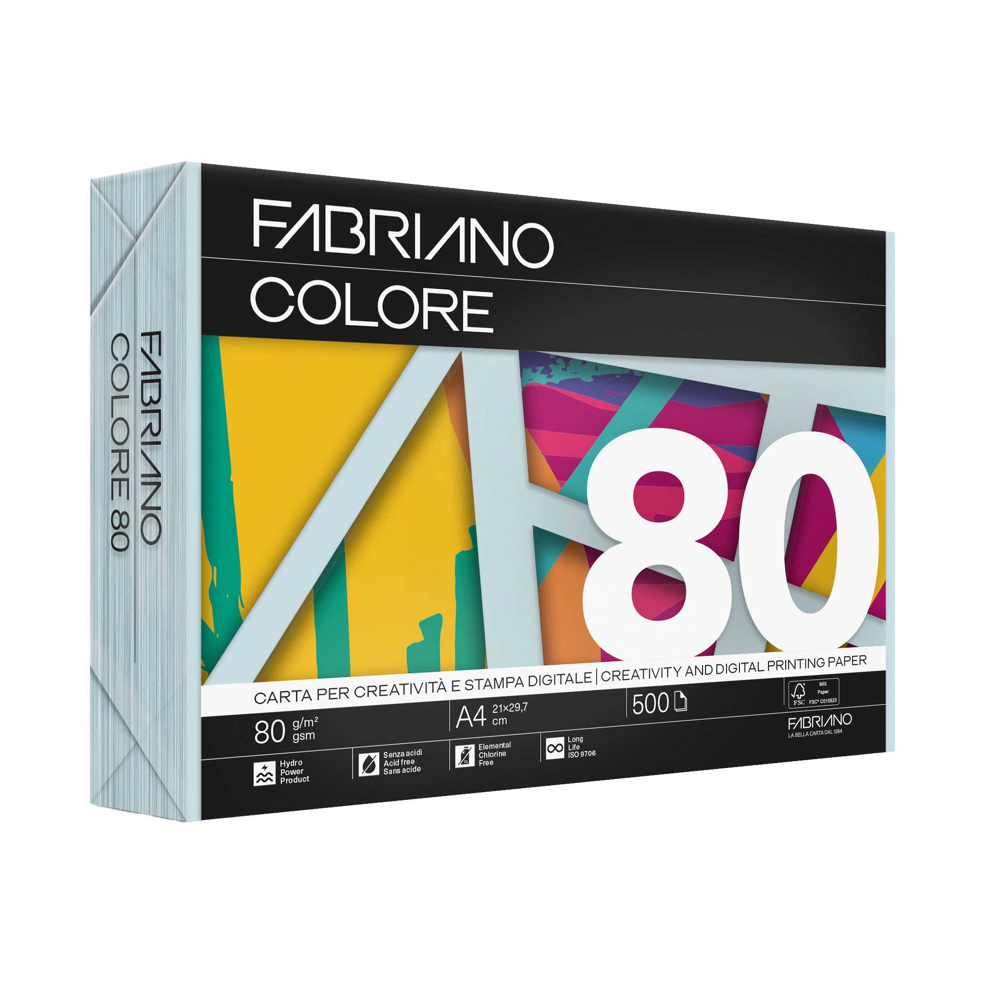 Carta Fabriano Colore - A3 - 80 gr - colori tenui celeste chiaro - Fabriano - conf. 250 fogli