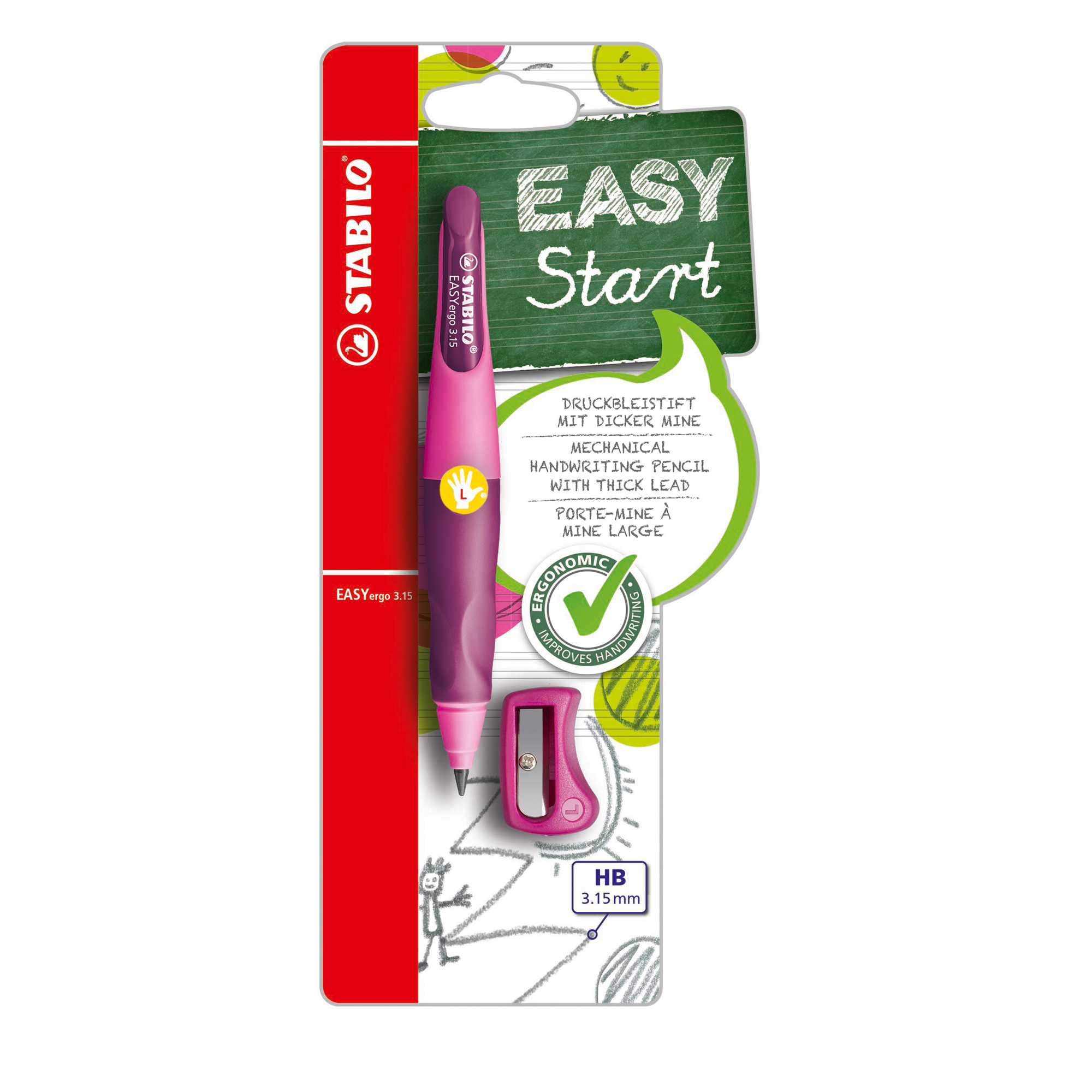Portamine Easyergo - 3,15mm - per mancini + affilamine - fusto rosa/viola - Stabilo
