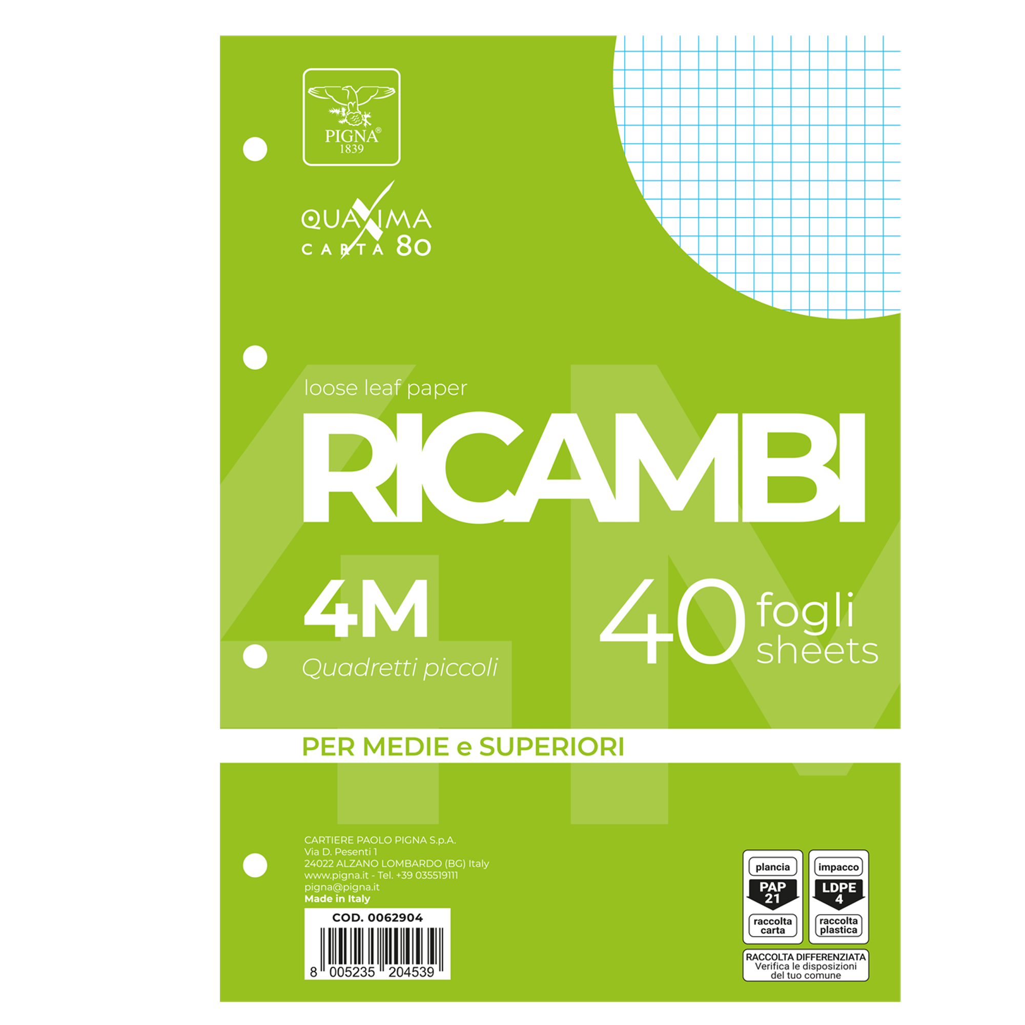Ricambi forati Quaxima - A5 - 4 mm - 80 gr - Pigna - conf. 40 pezzi
