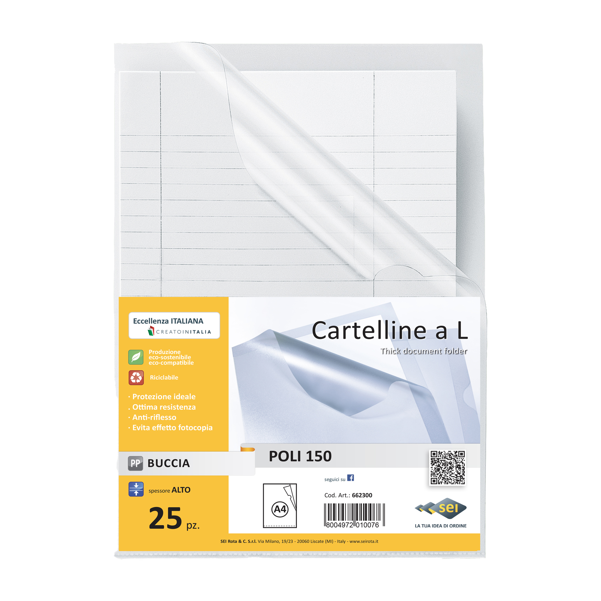 Cartellina a L Poli 150 - A4 - PP - buccia pesante - Sei Rota - conf. 25 pezzi