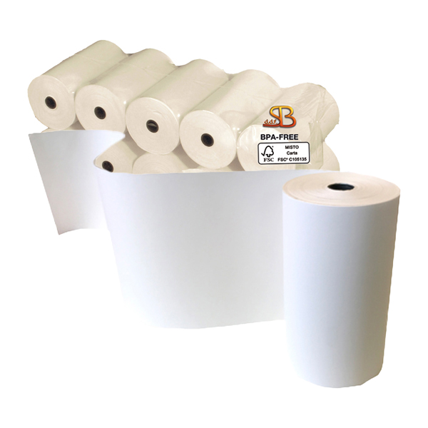 Rotolo per calcolatrice e stampante - 57 mm x 40 m - 55 gr - diametro esterno 55 mm - anima 12 mm - carta termica BPA free - Sabacart - blister 10 pezzi