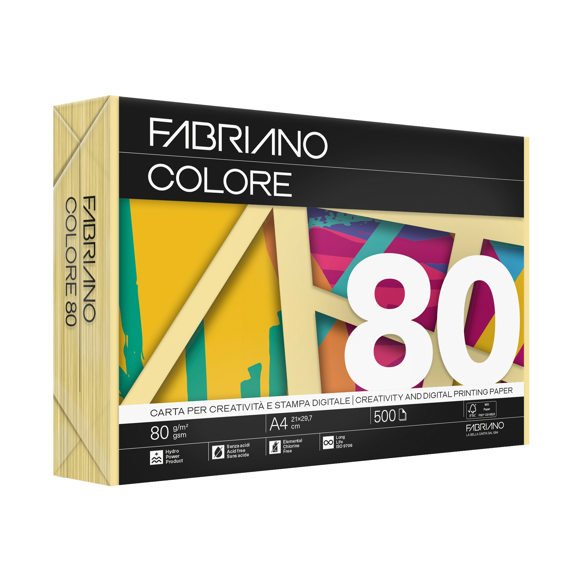 Carta Fabriano Colore - A3 - 80 gr - colori tenui banana - Fabriano - conf. 250 fogli